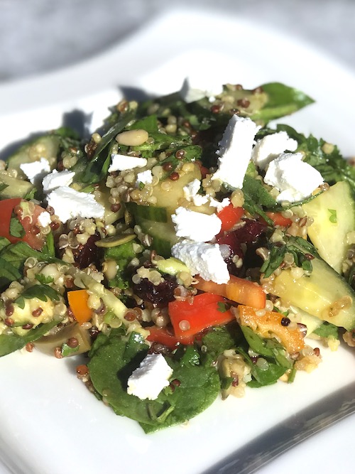 Quinoa Salad with Fresh Vegetables, Avocado and Spinach